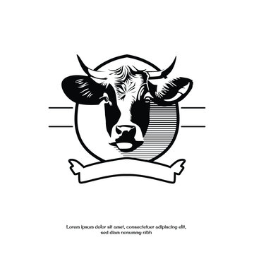 cow logo illustration black and white vector design