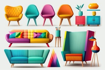 Set of colorful modern armchairs