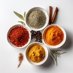 seasonings and spices on a light background top view. Generative AI