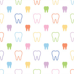 colourful teeth in white background. teeth seamless pattern. different colour teeth texture for textile.