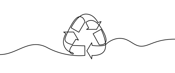 Recycling Sign shape drawing by continuos line, thin line design vector illustration