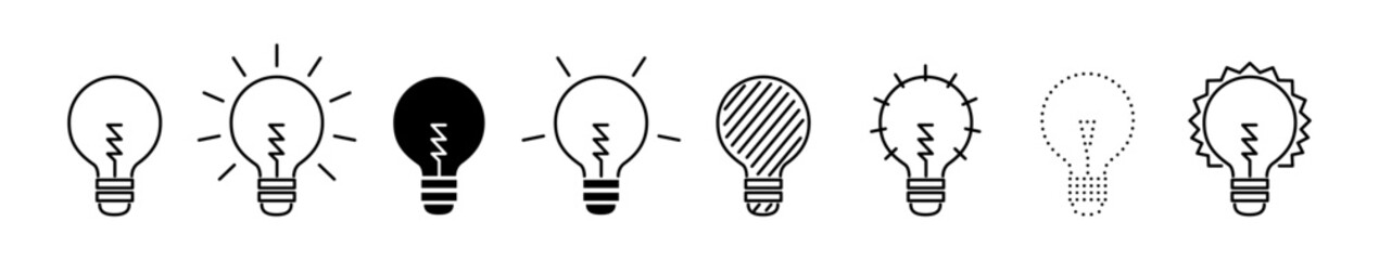 Set of Bulb Lamp line shapes, thin line design vector illustration