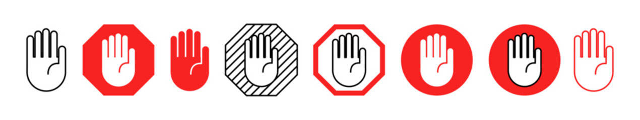 Set of Stop Sign line shapes, thin line design vector illustration