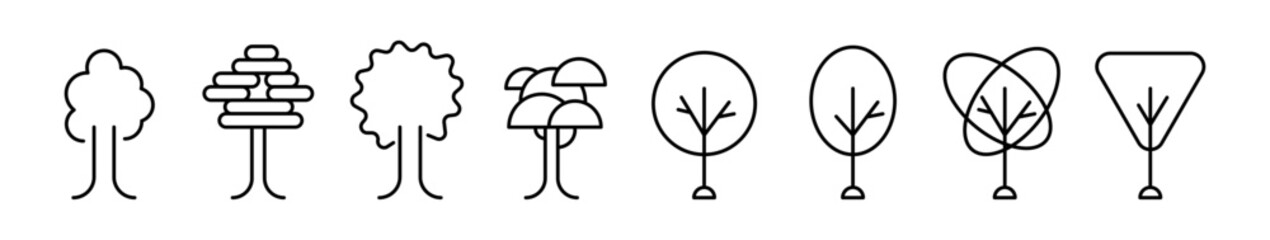 Set of Tree line shapes, thin line design vector illustration