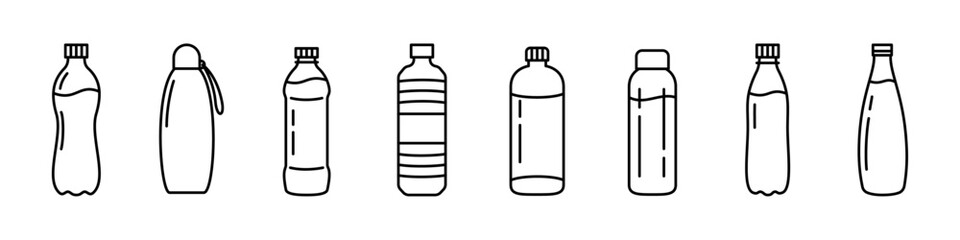 Set of Water Bottle line shapes, thin line design vector illustration