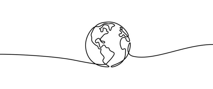 Earth Planet shape drawing by continuos line, thin line design vector illustration