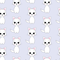 
Cute seamless pattern with beautiful kittens. Great for baby fabric, textiles, wallpaper, postcards. Childish cartoon vector background.
