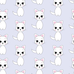 
Cute seamless pattern with beautiful kittens. Great for baby fabric, textiles, wallpaper, postcards. Childish cartoon vector background.