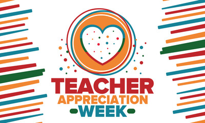 Teacher Appreciation Week in United States. Celebrated annual in May. In honour of teachers who hard work and teach our children. School and education. Student learning concept. Vector illustration