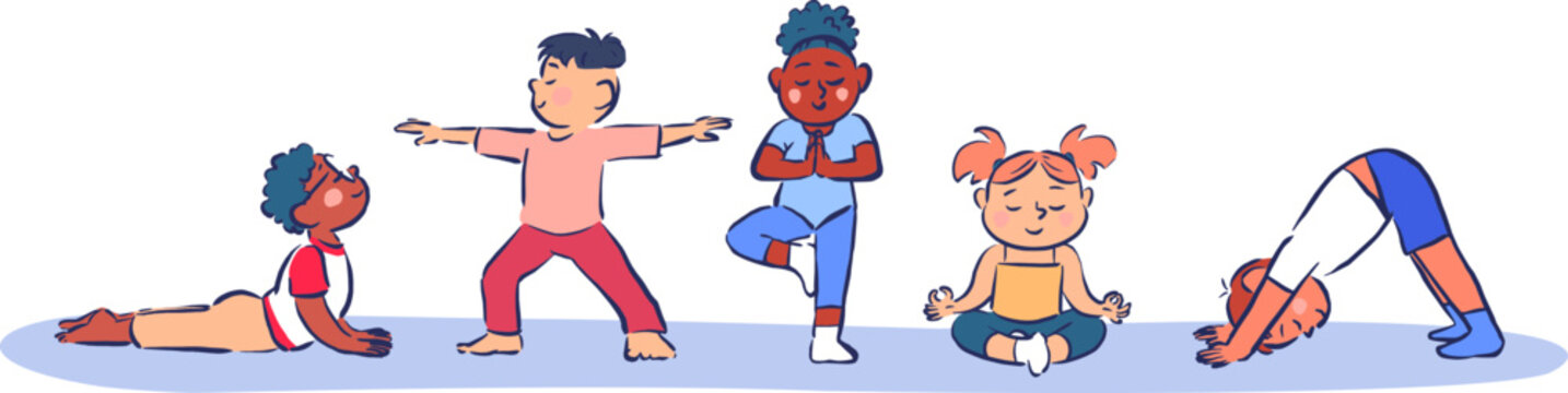 Yoga groupe enfants multiculturels