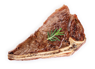 Grilled new york steak with rosemary isolated on white background. With clipping path.