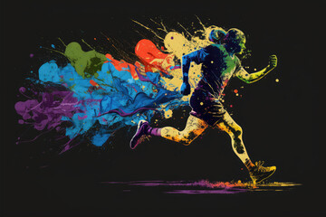 Fototapeta na wymiar runner jumping splash colorful