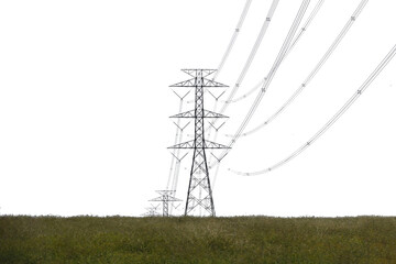 Electric pylon isolated on white background.. - obrazy, fototapety, plakaty