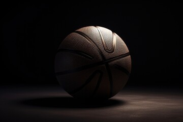 bright new leather basketball ball with white lines against 