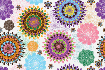 Vector vintage seamless pattern with colorful circles on white - obrazy, fototapety, plakaty