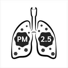 Fototapeta premium Human lungs Icon. Warning sign PM 2.5 dust. Air pollution source. Industrial outdoor fog town pollution or city dust danger. Vector EPS10 illustration.