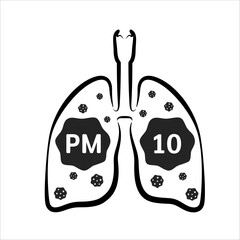 Human lungs Icon. Warning sign PM 2.5 dust. Air pollution source. Industrial outdoor fog town pollution or city dust danger. Vector EPS10 illustration.