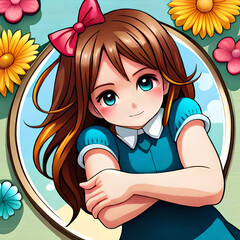 A kawaii girl hand painted, portrait view