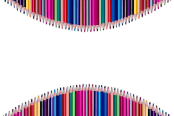 Color pencils isolated on transparent background | Colored pencil long wavy border | Back to school concept