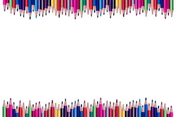 Color pencils isolated on transparent background | Colored pencil long wavy border | Back to school concept