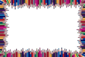 Color pencils isolated on transparent background | Colored pencil long wavy border | Back to school concept