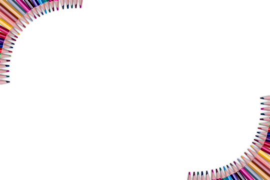 Color pencils isolated on transparent background | Colored pencil long wavy border | Back to school concept