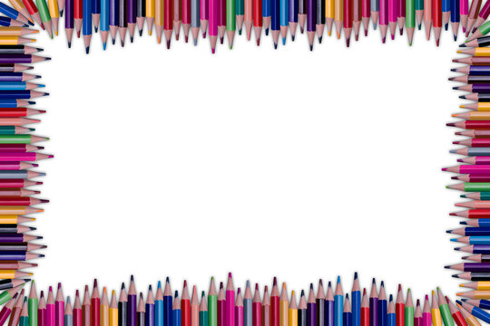 Color pencils isolated on transparent background | Colored pencil long wavy border | Back to school concept