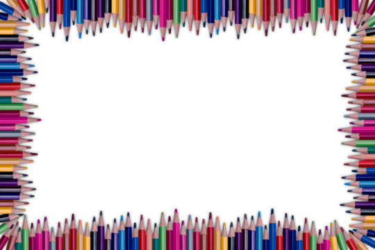 Color pencils isolated on transparent background | Colored pencil long wavy border | Back to school concept