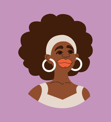 Young African woman portrait. Vector color illustration cartoon style.