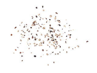Coarsely crushed ground black pepper on transparent png. Top view - obrazy, fototapety, plakaty