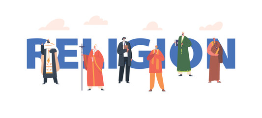 Religion Concept with Representatives From Each Religion as Judaism, Buddhism, Hinduism, Islam and Christianity