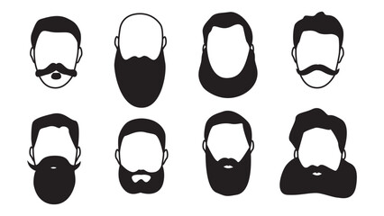 Mens faces, retro set. Haircuts, beards, mustaches set. Icons. Vector illustration