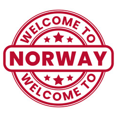 Red Welcome To Norway Sign, Stamp, Sticker with Stars vector illustration