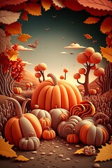Naklejka na ściany i meble cartoon illustration, autumn harvest, thanksgiving concept, generative ai