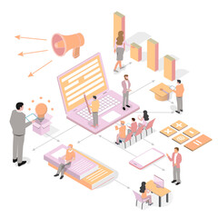 online education concept 3d isometric. e-learning technology