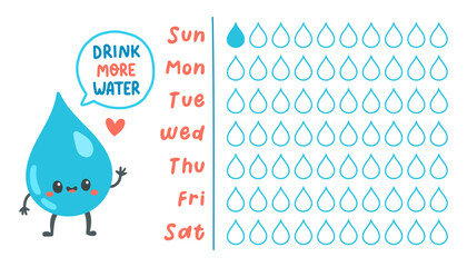 Water balance tracker. 10 glasses per day. Glasses with water. Colored flat vector illustration isolated on white