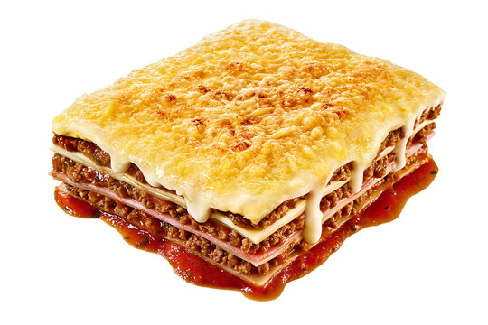 deliciosa lasanha ao molho &agrave; bolonhesa com presunto e queijo em fundo transparente - lasanha com molho de tomate