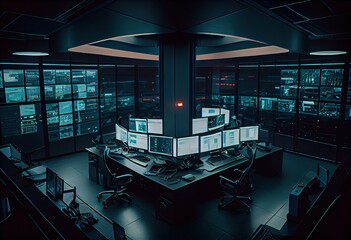 monitor surveillance room inside large office building