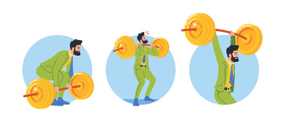 Businessperson Financial Milestones And Successes Isolated Round Icons or Avatars on White Background