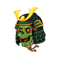 Zombie Samurai Head. Monster wear Japanese Traditional Clothing Cartoon illustration vector