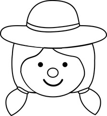 Cute Girl Black Line Style Coloring Drawing Avatar

