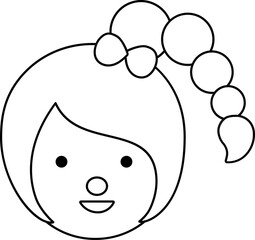 Cute Girl Black Line Style Coloring Drawing Avatar

