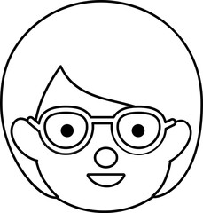 Cute Girl Black Line Style Coloring Drawing Avatar

