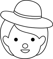 Cute Girl Black Line Style Coloring Drawing Avatar