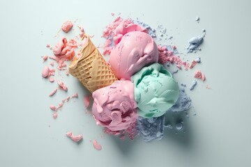top view fresh ice cream colors with isolated white background, generative AI