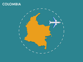 An airplane leaving the boundary of Colombia country, a concept of airplane takeoff, illustration vector design