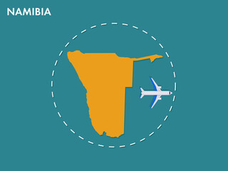 An airplane leaving the boundary of Namibia country, a concept of airplane takeoff, illustration vector design