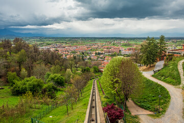 View from the funicular of italian city Mondovì, Piedmont