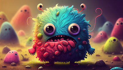 Cute and colorful doodle monster. AI generated.