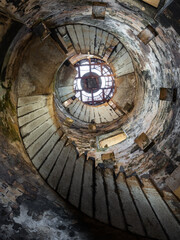 Looking up the interior former staircase of Ile aux Fouquets lighthouse ruin, Mauritius